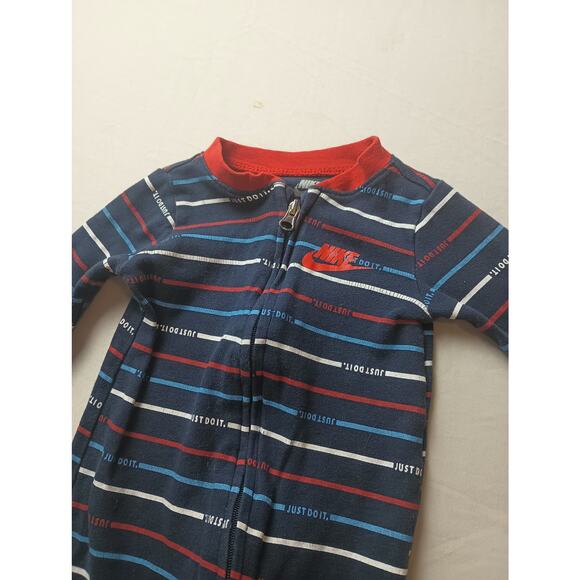 Nike Infant Sleeper Pajama Blue Red White Strip Footed Size 3 Months Zipper - Picture 2 of 4